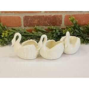 Lenwile Ardalt Artware 3 Porcelain Swans‎ Figurine Japan 10 3/4" W Collectable